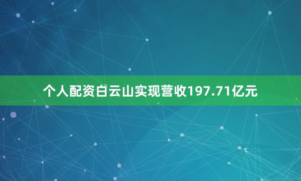 个人配资白云山实现营收197.71亿元